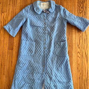 Vintage Evelyn Pearson Blue Quilted Robe Lounging Dress 1950's Jeweled Buttons